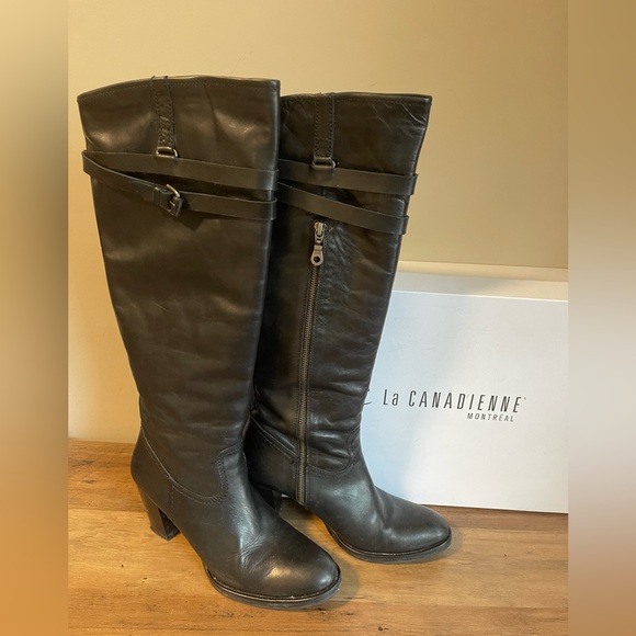 La Canadienne designer black leather knee high boots - Picture 1 of 11